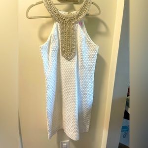 Lilly Pulitzer classic white shift dress with gold embellishment